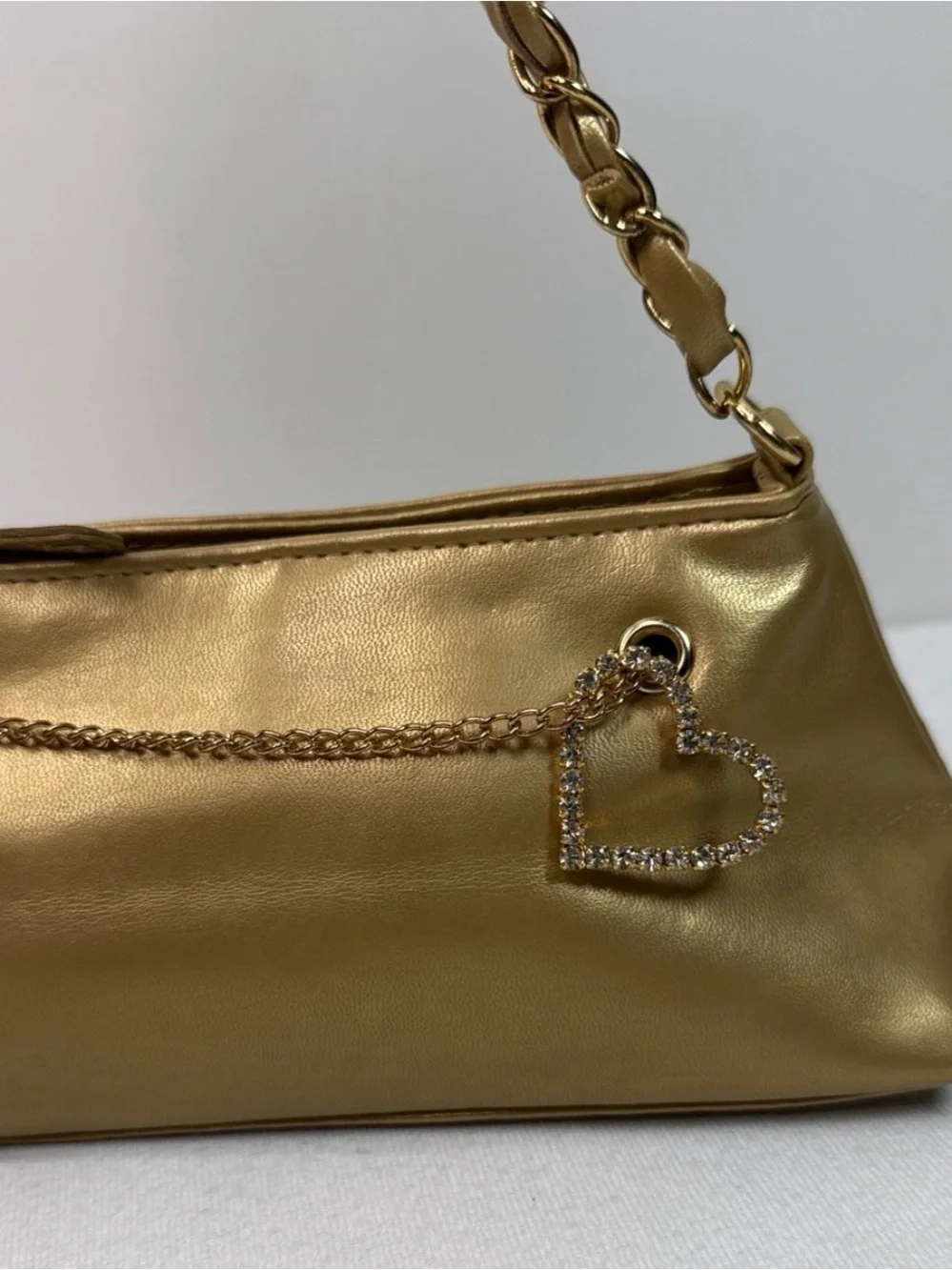 Gold Shoulder Bag with Heart Charm
